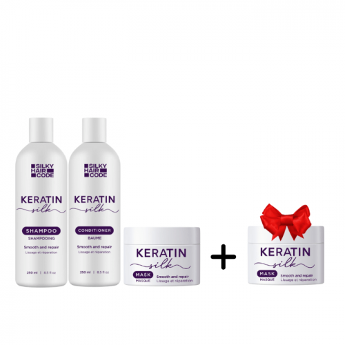 GLANS BOM VOOR HAAR! KERATIN SILK intensieve herstelset voor beschadigd haar: shampoo, conditioner en masker